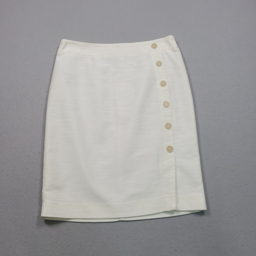 Loft Womens White Button Detail Textured Pencil Skirt Size 8 160-397930